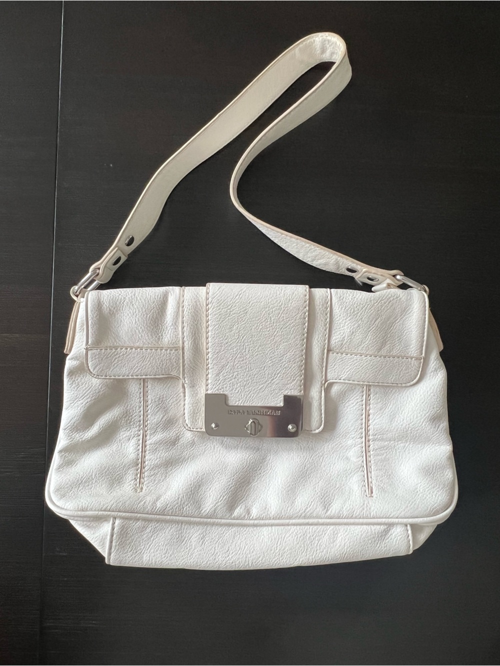 Dana Buchman White Leather Shoulder Bag with Silver Plate
